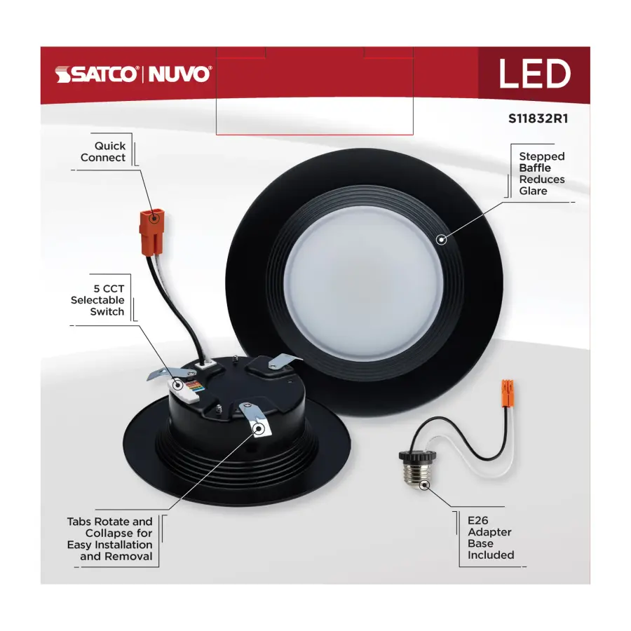 6.7 Watt - LED Downlight Retrofit - 4 Inch - CCT Selectable - 120 Volts - Black Finish - Image 11