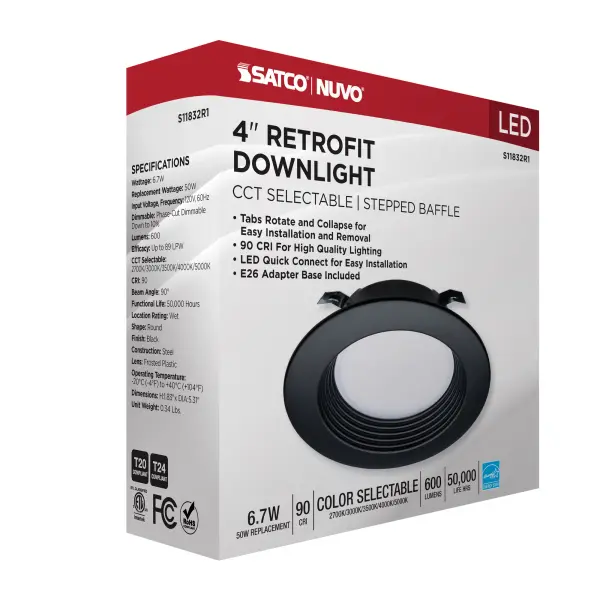 6.7 Watt - LED Downlight Retrofit - 4 Inch - CCT Selectable - 120 Volts - Black Finish - Image 15
