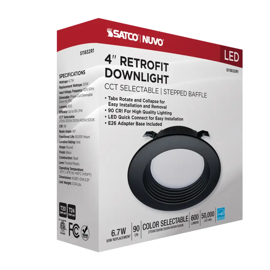 6.7 Watt - LED Downlight Retrofit - 4 Inch - CCT Selectable - 120 Volts - Black Finish - Image 15