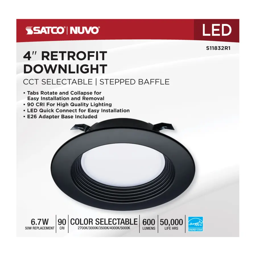 6.7 Watt - LED Downlight Retrofit - 4 Inch - CCT Selectable - 120 Volts - Black Finish - Image 10