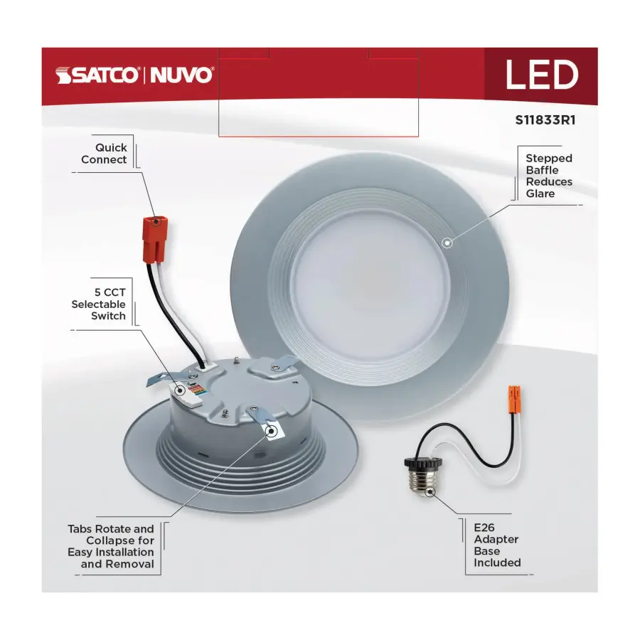 6.7 Watt - LED Downlight Retrofit - 4 Inch - CCT Selectable - 120 Volts - Brushed Nickel Finish - Image 11