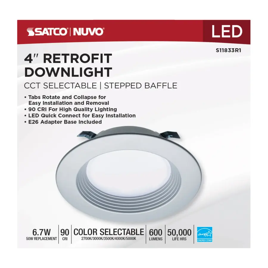 6.7 Watt - LED Downlight Retrofit - 4 Inch - CCT Selectable - 120 Volts - Brushed Nickel Finish - Image 10