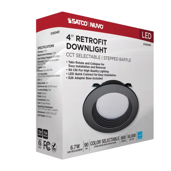 6.7 Watt - LED Downlight Retrofit - 4 Inch - CCT Selectable - 120 Volts - Bronze Finish - Image 15