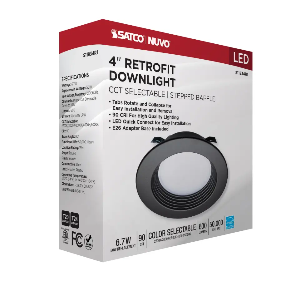 6.7 Watt - LED Downlight Retrofit - 4 Inch - CCT Selectable - 120 Volts - Bronze Finish - Image 15