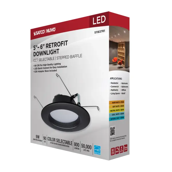 9 Watt - LED Downlight Retrofit - 5-6 Inch - CCT Selectable - 120 Volts - Bronze Finish - Image 14