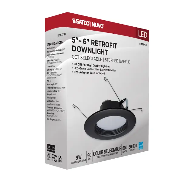 9 Watt - LED Downlight Retrofit - 5-6 Inch - CCT Selectable - 120 Volts - Bronze Finish - Image 15