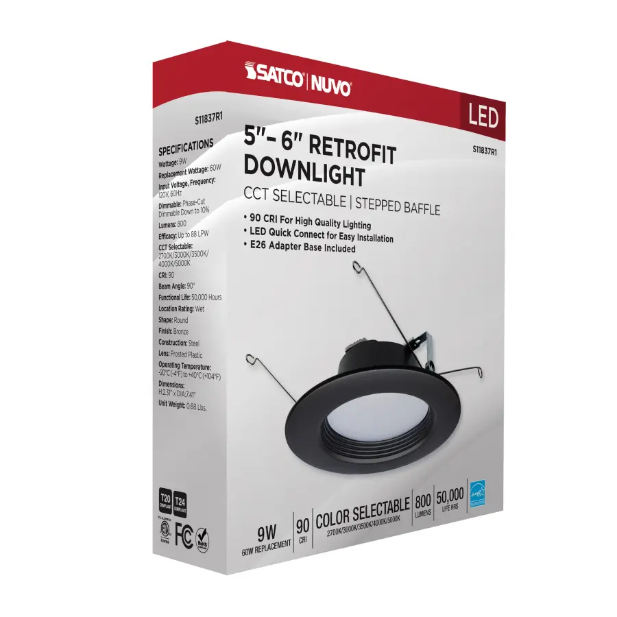 9 Watt - LED Downlight Retrofit - 5-6 Inch - CCT Selectable - 120 Volts - Bronze Finish - Image 15