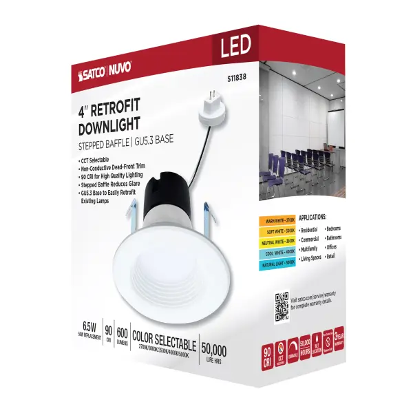 6.5 Watt LED Downlight Retrofit - 4 Inch Baffle - CCT Selectable - 12 Volts - Matte White Finish - Image 12