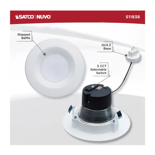 6.5 Watt LED Downlight Retrofit - 4 Inch Baffle - CCT Selectable - 12 Volts - Matte White Finish - Image 9