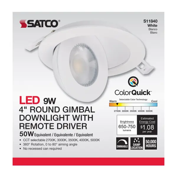 9 Watt - CCT Selectable - LED Direct Wire Downlight - Gimbaled - 4 Inch Round - Remote Driver - White - Image 11