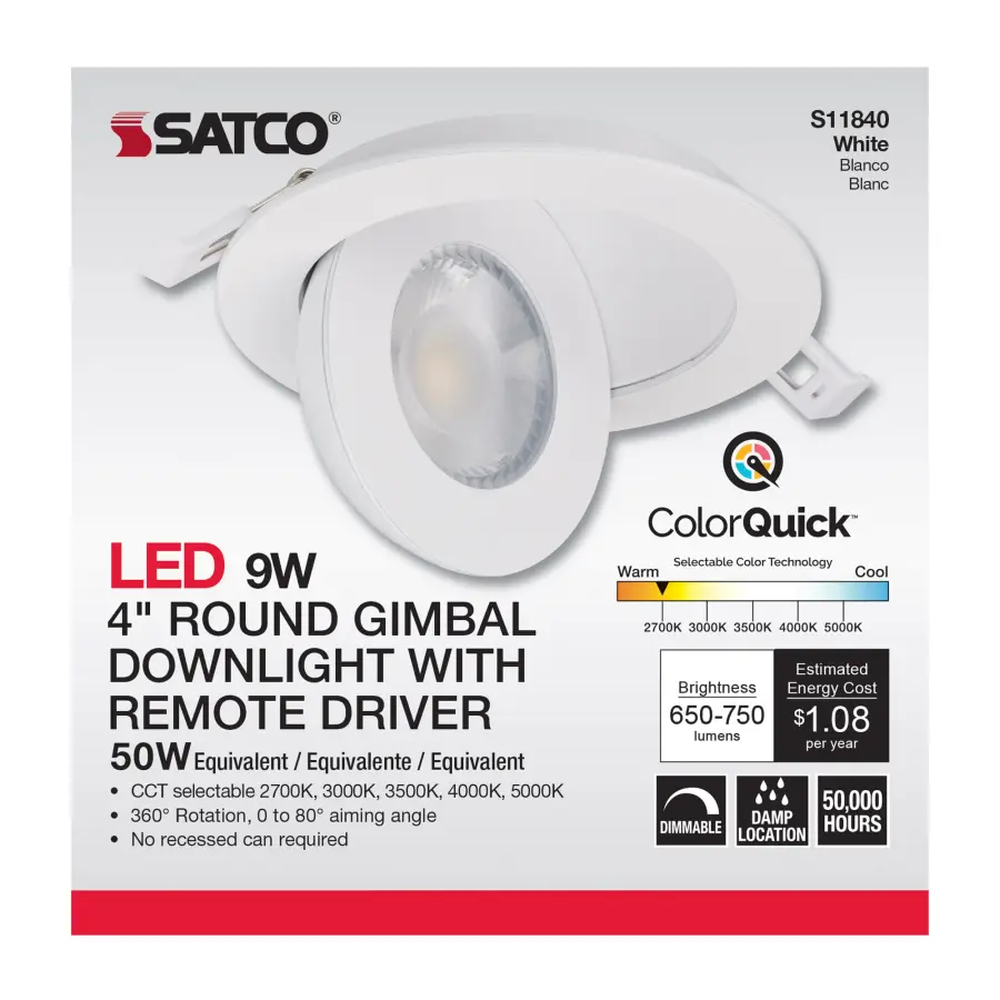 9 Watt - CCT Selectable - LED Direct Wire Downlight - Gimbaled - 4 Inch Round - Remote Driver - White - Image 11