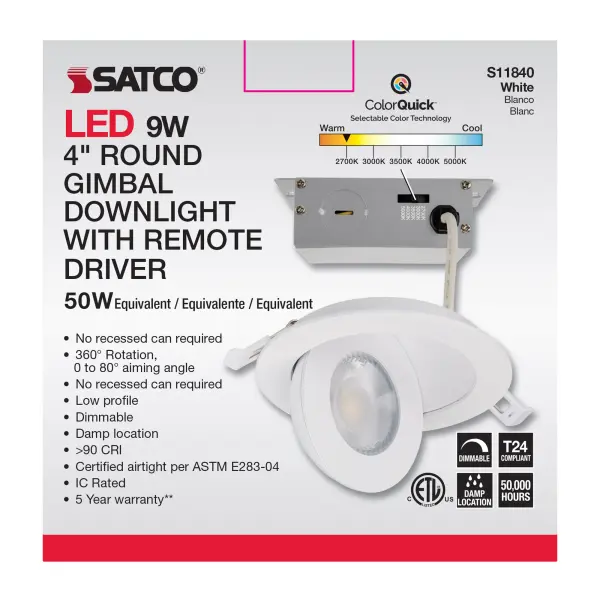 9 Watt - CCT Selectable - LED Direct Wire Downlight - Gimbaled - 4 Inch Round - Remote Driver - White - Image 12