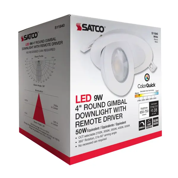 9 Watt - CCT Selectable - LED Direct Wire Downlight - Gimbaled - 4 Inch Round - Remote Driver - White - Image 15