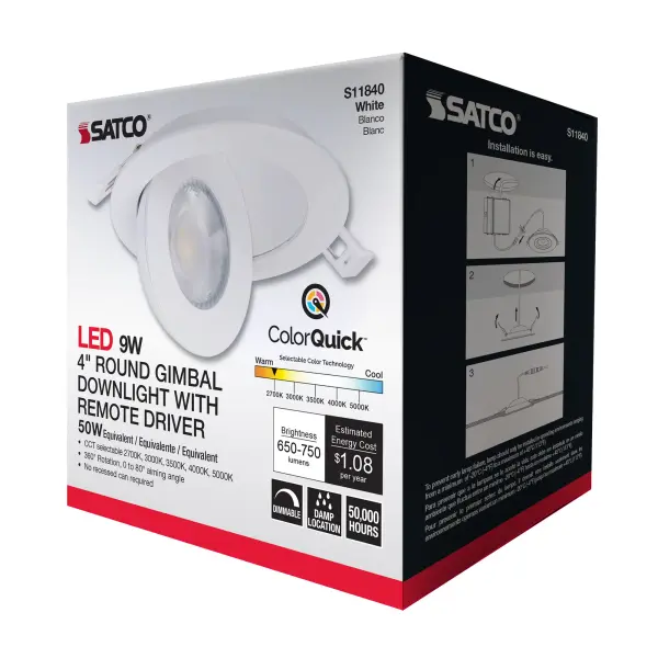 9 Watt - CCT Selectable - LED Direct Wire Downlight - Gimbaled - 4 Inch Round - Remote Driver - White - Image 16