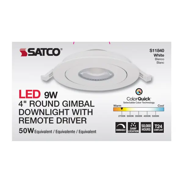 9 Watt - CCT Selectable - LED Direct Wire Downlight - Gimbaled - 4 Inch Round - Remote Driver - White - Image 17