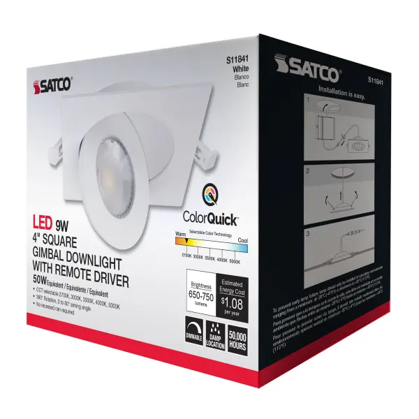 9 Watt - CCT Selectable - LED Direct Wire Downlight - Gimbaled - 4 Inch Square - Remote Driver - White - Image 16