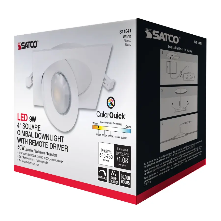 9 Watt - CCT Selectable - LED Direct Wire Downlight - Gimbaled - 4 Inch Square - Remote Driver - White - Image 16
