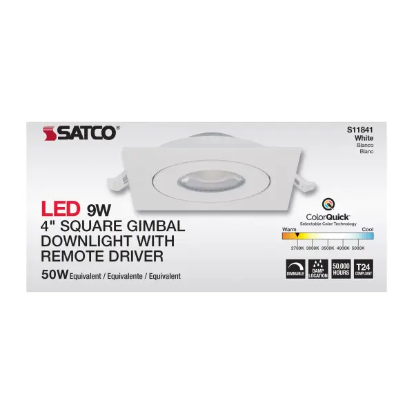 9 Watt - CCT Selectable - LED Direct Wire Downlight - Gimbaled - 4 Inch Square - Remote Driver - White - Image 17