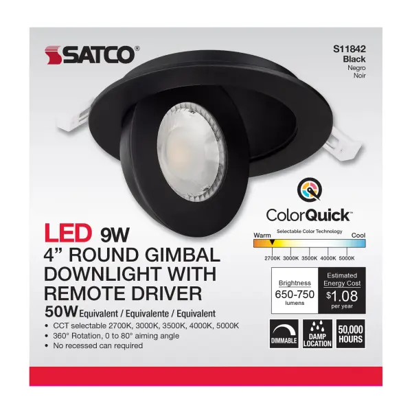 9 Watt - CCT Selectable - LED Direct Wire Downlight - Gimbaled - 4 Inch Round - Remote Driver - Black - Image 11