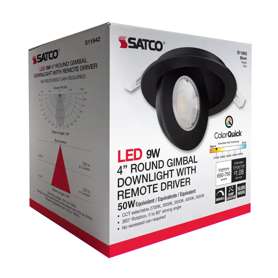 9 Watt - CCT Selectable - LED Direct Wire Downlight - Gimbaled - 4 Inch Round - Remote Driver - Black - Image 15