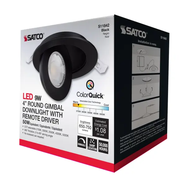 9 Watt - CCT Selectable - LED Direct Wire Downlight - Gimbaled - 4 Inch Round - Remote Driver - Black - Image 16