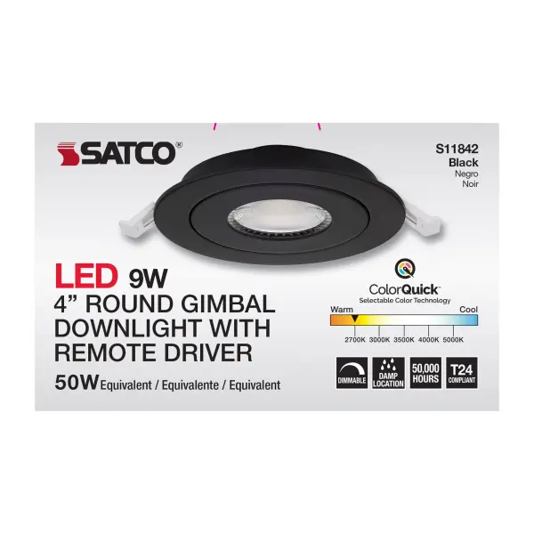 9 Watt - CCT Selectable - LED Direct Wire Downlight - Gimbaled - 4 Inch Round - Remote Driver - Black - Image 17