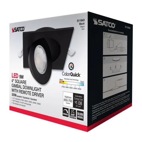 9 Watt - CCT Selectable - LED Direct Wire Downlight - Gimbaled - 4 Inch Square - Remote Driver - Black - Image 16