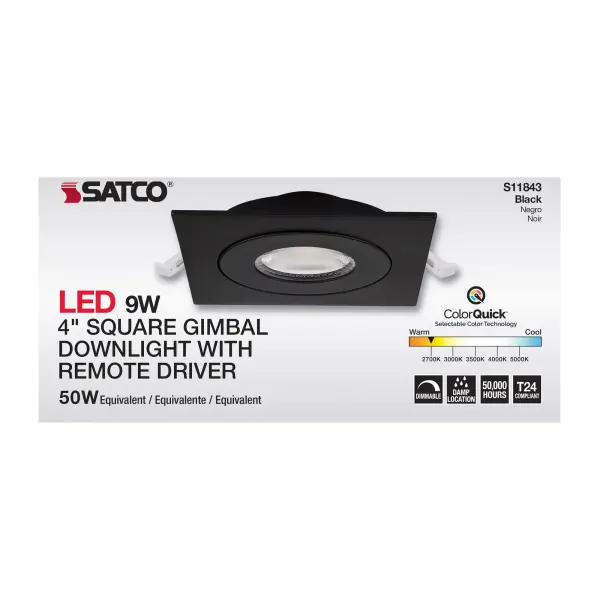 9 Watt - CCT Selectable - LED Direct Wire Downlight - Gimbaled - 4 Inch Square - Remote Driver - Black - Image 17