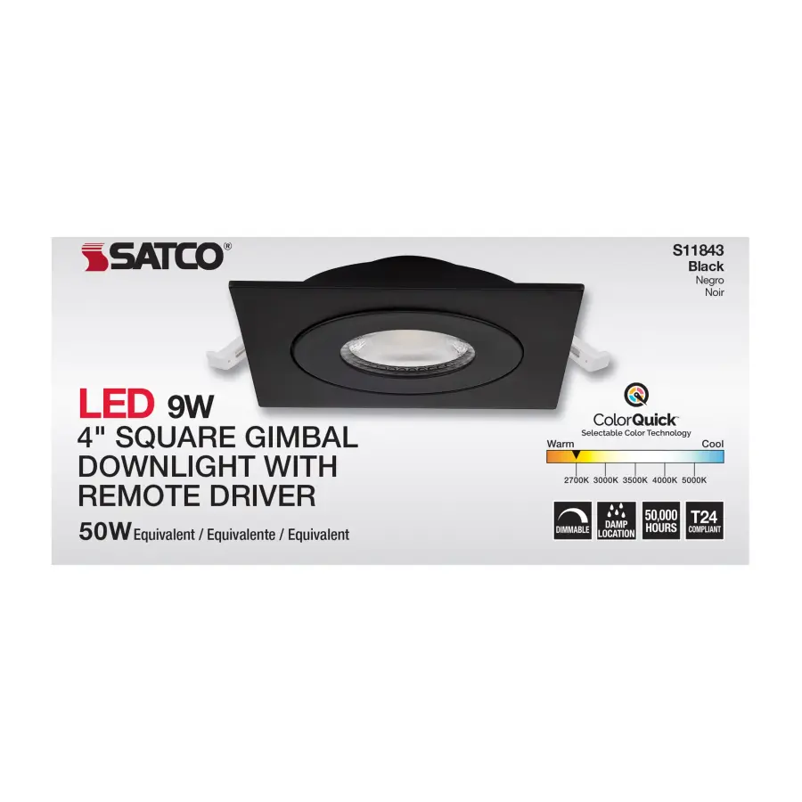 9 Watt - CCT Selectable - LED Direct Wire Downlight - Gimbaled - 4 Inch Square - Remote Driver - Black - Image 17