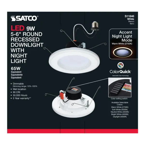 5-6 inch - CCT Selectable - Integrated LED Recessed Downlight with Night Light Feature - Image 20
