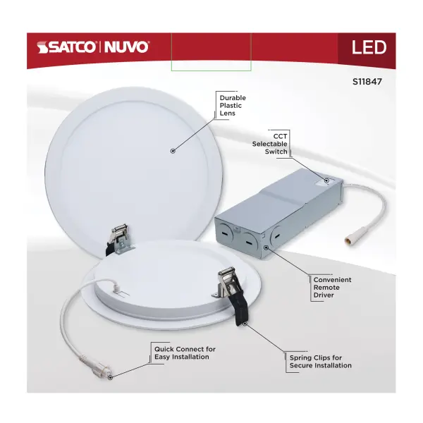 20 Watt - 8 Inch LED Direct Wire Downlight - Remote Driver - CCT Selectable - Dual Dimming - Flat Face - Round - White Finish - Image 7