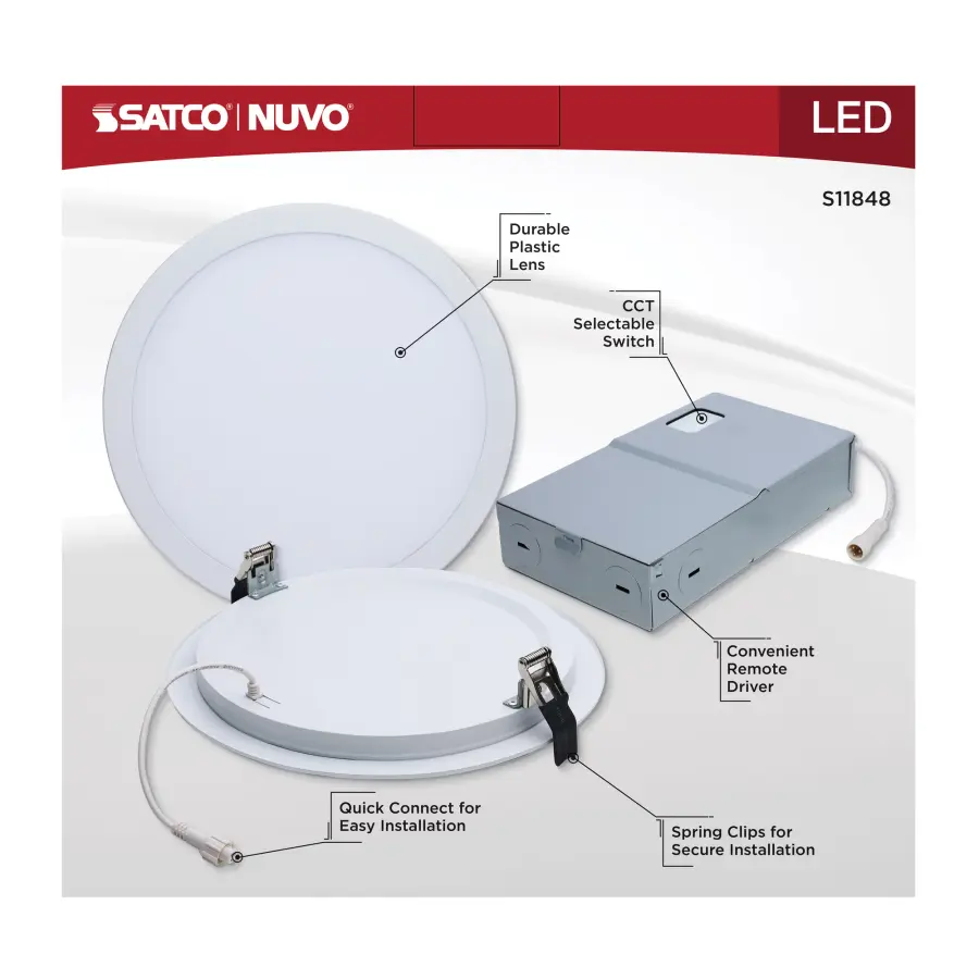 30 Watt - 10 Inch LED Direct Wire Downlight - Remote Driver - CCT Selectable - Dual Dimming - Flat Face - Round - White Finish - Image 7