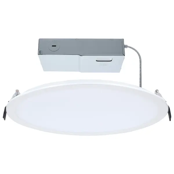 38 Watt - 12 Inch LED Direct Wire Downlight - Remote Driver - CCT Selectable - Dual Dimming - Flat Face - Round - White Finish - Image 1