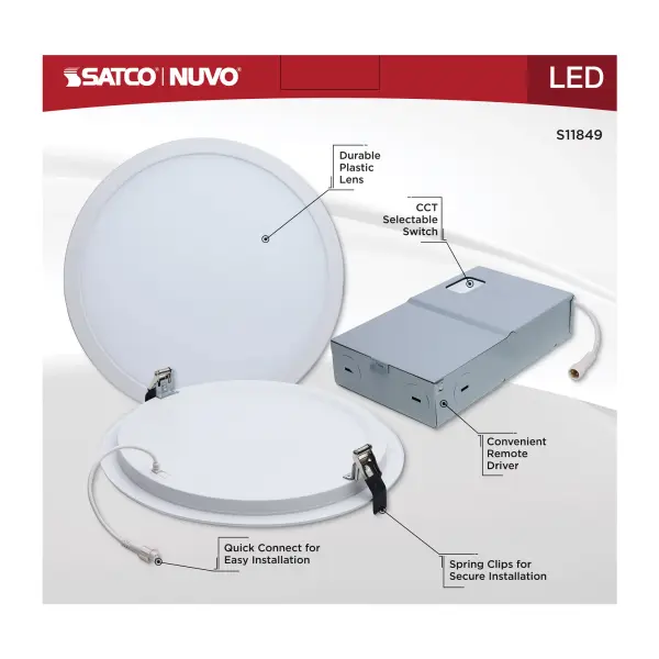 38 Watt - 12 Inch LED Direct Wire Downlight - Remote Driver - CCT Selectable - Dual Dimming - Flat Face - Round - White Finish - Image 7