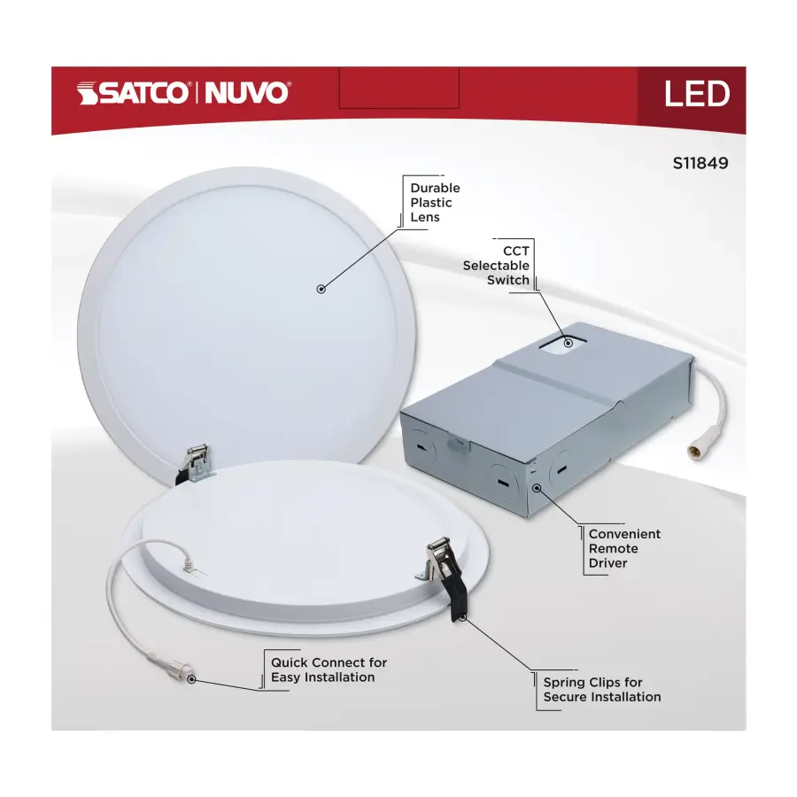 38 Watt - 12 Inch LED Direct Wire Downlight - Remote Driver - CCT Selectable - Dual Dimming - Flat Face - Round - White Finish - Image 7