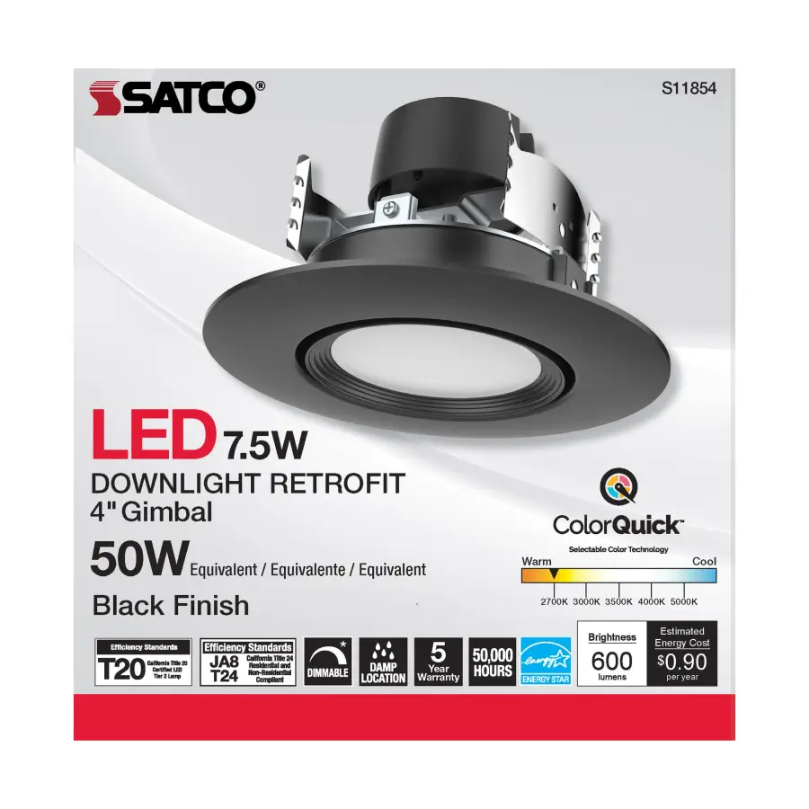 7.5 Watt - LED Retrofit Downlight - Gimbaled - 120 Volt - CCT Selectable - Black Finish - Image 4