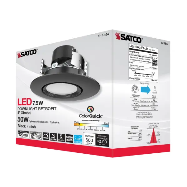 7.5 Watt - LED Retrofit Downlight - Gimbaled - 120 Volt - CCT Selectable - Black Finish - Image 8