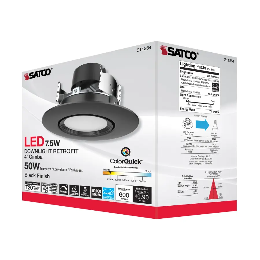 7.5 Watt - LED Retrofit Downlight - Gimbaled - 120 Volt - CCT Selectable - Black Finish - Image 8
