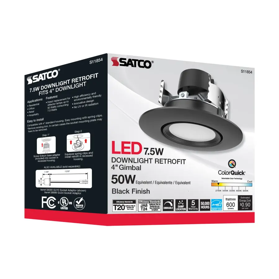 7.5 Watt - LED Retrofit Downlight - Gimbaled - 120 Volt - CCT Selectable - Black Finish - Image 9