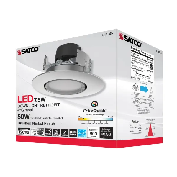 7.5 Watt - LED Retrofit Downlight - Gimbaled - 120 Volt - CCT Selectable - Brushed Nickel Finish - Image 8