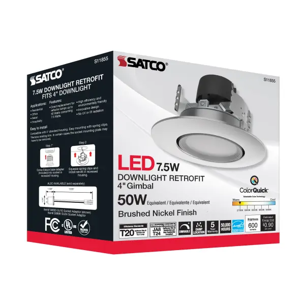 7.5 Watt - LED Retrofit Downlight - Gimbaled - 120 Volt - CCT Selectable - Brushed Nickel Finish - Image 9