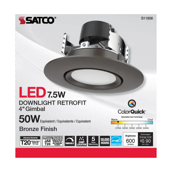 7.5 Watt - LED Retrofit Downlight - Gimbaled - 120 Volt - CCT Selectable - Bronze Finish - Image 4