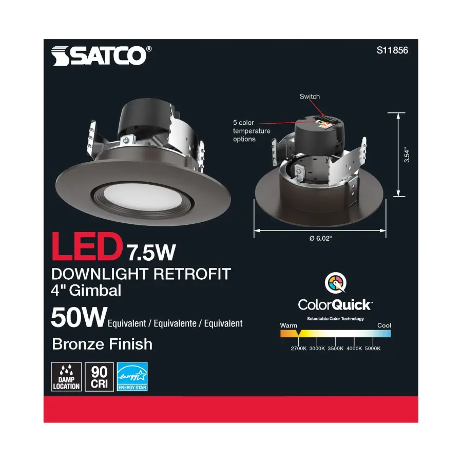 7.5 Watt - LED Retrofit Downlight - Gimbaled - 120 Volt - CCT Selectable - Bronze Finish - Image 5