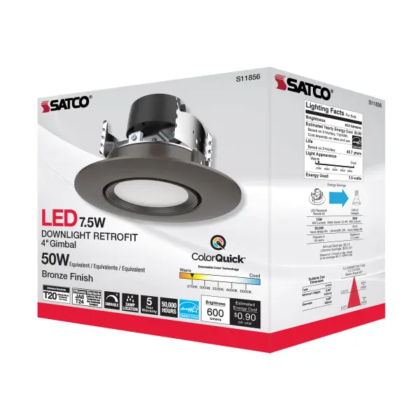 7.5 Watt - LED Retrofit Downlight - Gimbaled - 120 Volt - CCT Selectable - Bronze Finish - Image 8