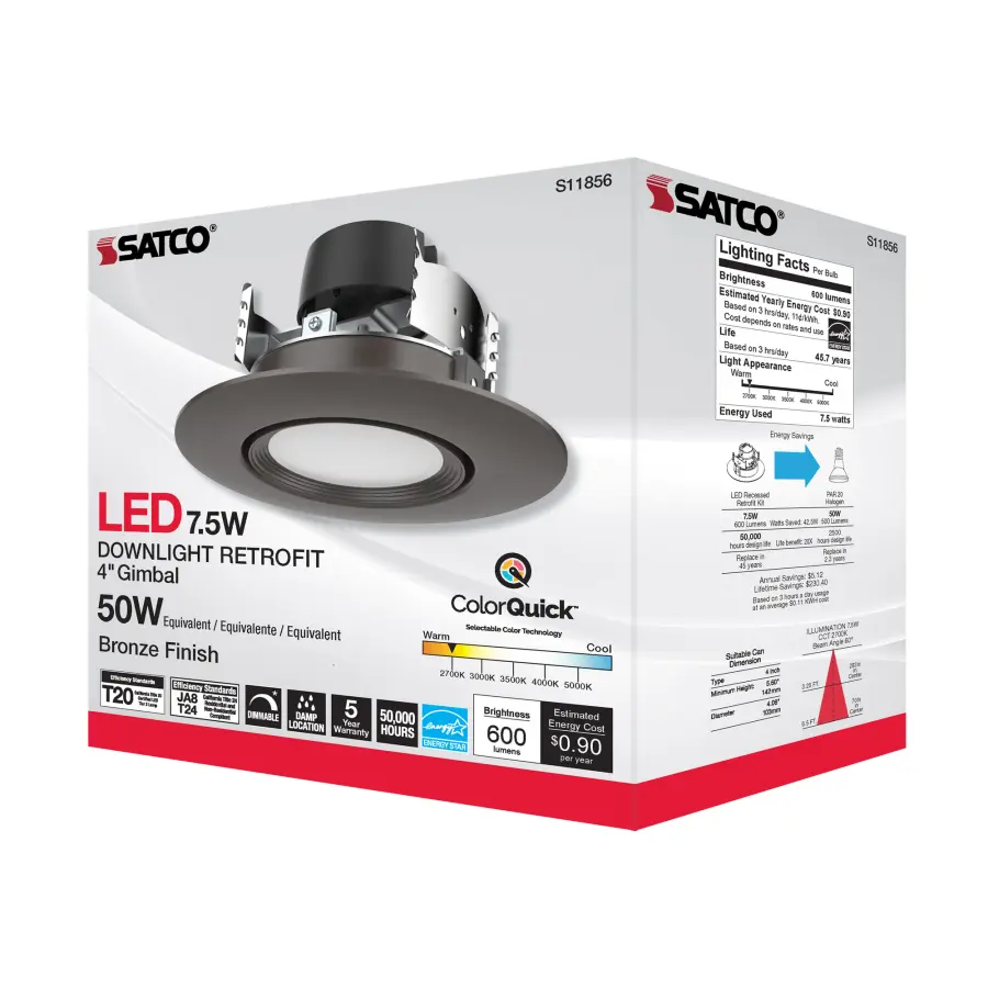 7.5 Watt - LED Retrofit Downlight - Gimbaled - 120 Volt - CCT Selectable - Bronze Finish - Image 8
