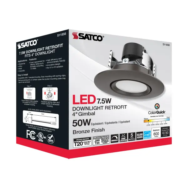 7.5 Watt - LED Retrofit Downlight - Gimbaled - 120 Volt - CCT Selectable - Bronze Finish - Image 9