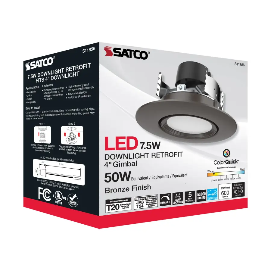 7.5 Watt - LED Retrofit Downlight - Gimbaled - 120 Volt - CCT Selectable - Bronze Finish - Image 9