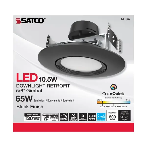 10.5 Watt - LED Retrofit Downlight - Gimbaled - 120 Volt - CCT Selectable - Black Finish - Image 4