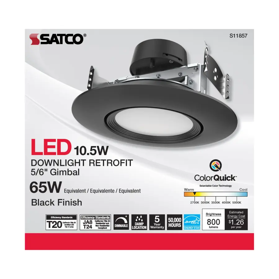 10.5 Watt - LED Retrofit Downlight - Gimbaled - 120 Volt - CCT Selectable - Black Finish - Image 4