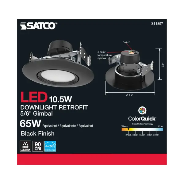 10.5 Watt - LED Retrofit Downlight - Gimbaled - 120 Volt - CCT Selectable - Black Finish - Image 5